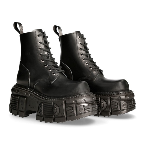 NEW ROCK BOOTS METÁLICO M-MILI084N-S5 UNISEX BLACK 100% LEATHER PLATFORMS